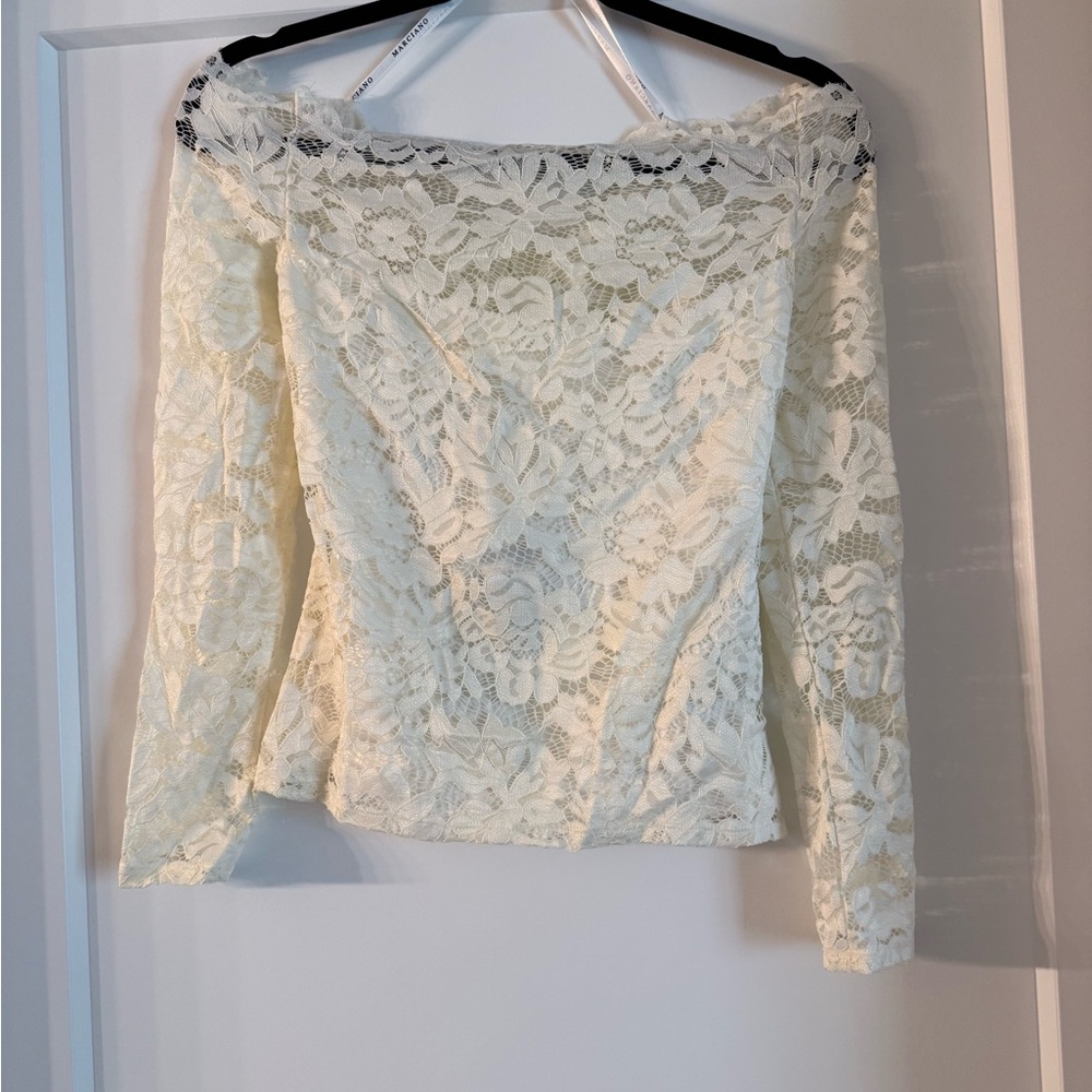 Marciano Cream Lace Off-Shoulder Blouse